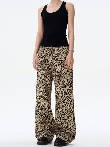 GUOYUXIAO Men's Jeans Retro Leopard-Print Slightly Flared Denim Pants Loose Casual Trouser for Men4