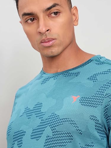 Image of TECHNOSPORT Men Polyester Regular Fit Half Sleeve Jacquard T-Shirt with Double Cool, Quick Dry & Anti Microbial for Sports, Running & Casual Use