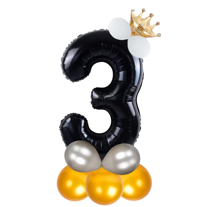 Image of Black 32 Inches Numbers 3 Shape Large Big Foil Helium Balloons For Party Decorations In Happy Birthday Anniversary Office Items Materials Set Pack,1 Piece