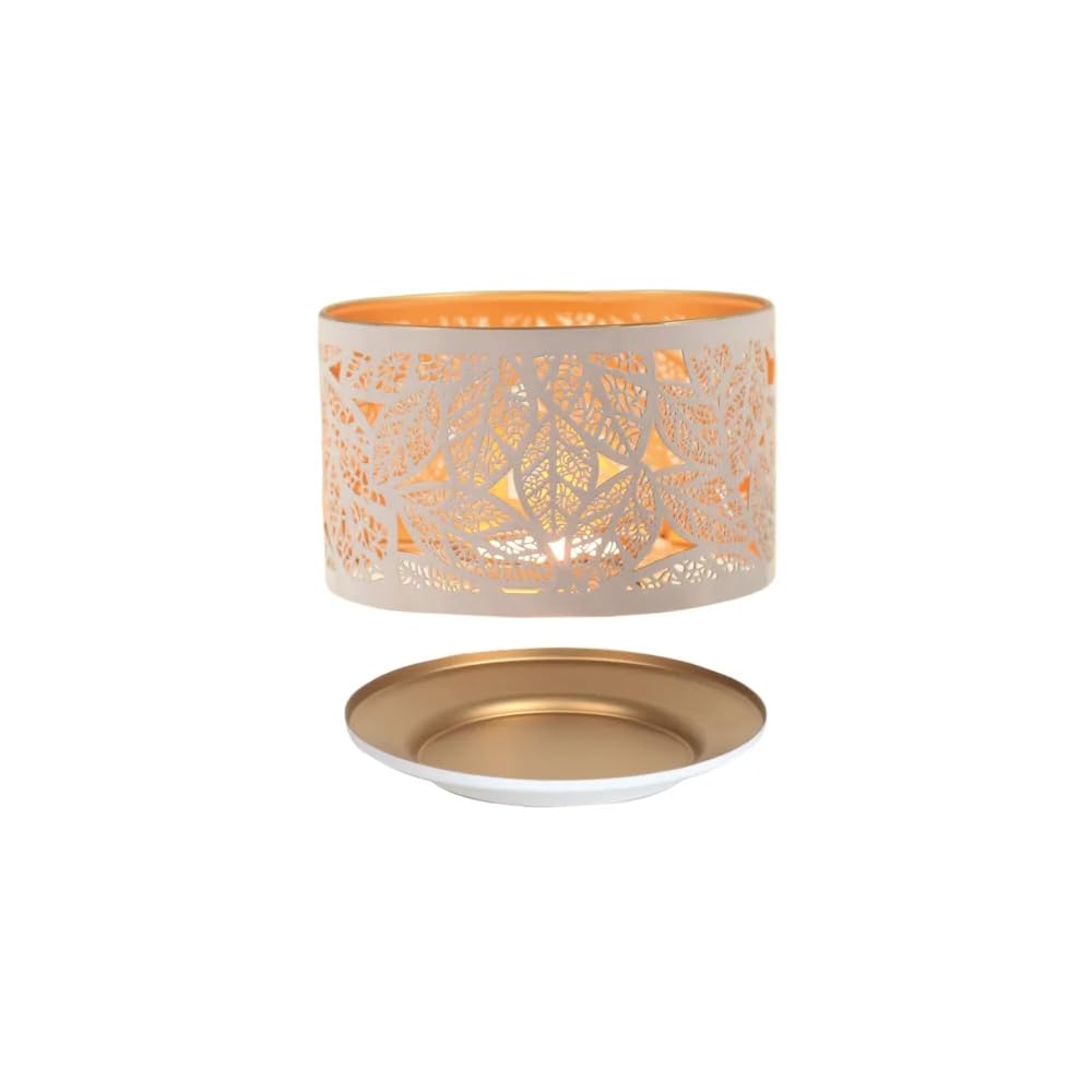 Set paralume e vassoio in metallo con sagoma bianca e oro - foglie 15 cm
