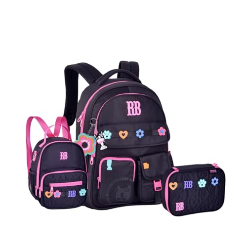 Kit Mochila Escolar Rb Rebecca Bonbon Costas Estojo E Lancheira Letrinha (Preto)