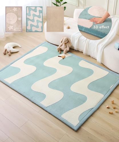 Image of Hakuna Matte CloudRise Baby Play Mat for Floor 60 inch x 80 inch Waves | Coral Velvet high-density foam Rug for Crawling & Cozy Play - Non-Slip, Water-Resistant, Easy-CareTummy Time Mat