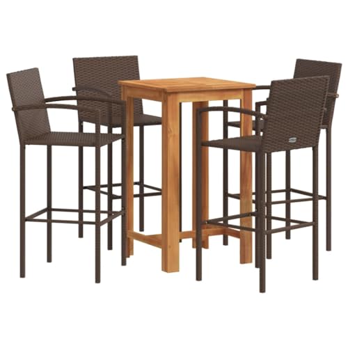 vidaXL Ensemble de Bar de Jardin 5 pcs Marron Bois Massif Acacia rotin, Table et chaises de Bar d'extérieur, Ensemble de Meubles de Patio, Ensemble de Bar de...