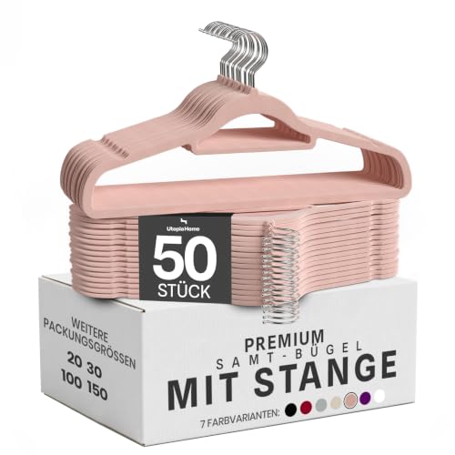 Utopia Home - Premium Kleiderbügel aus Samt (Rosa, 50er-Pack) – Ansicht 1