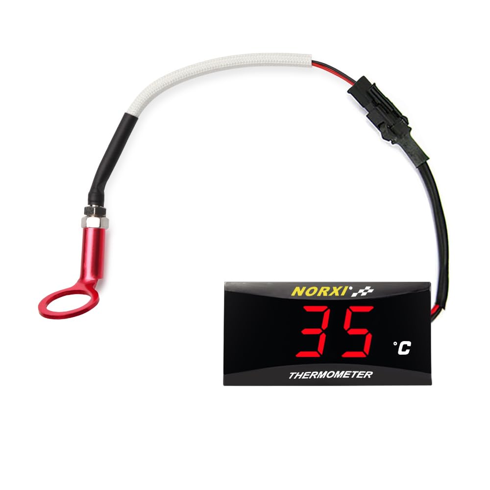 Misuratore di temperatura della testata del cilindro Norxi Indicatore di temperatura del motore KOSO con adattatore per sensore sonda da 10 mm 14 mm (14mm, Rosso)