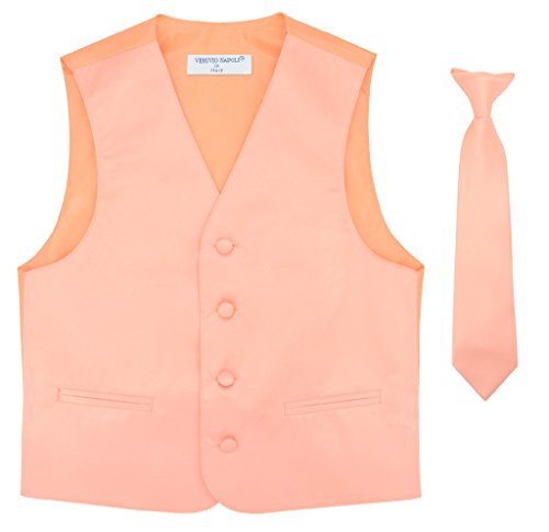 Image of Vesuvio Napoli BOY'S Dress Vest & NeckTie Solid PINK Color Neck Tie Set