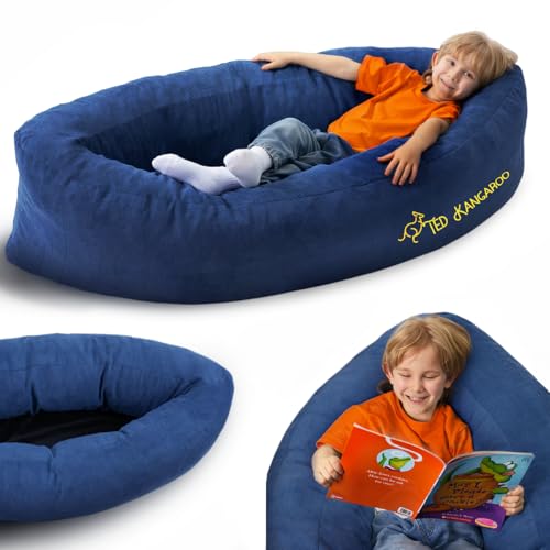 TED KANGAROO Sensory Chair for Kids Extra Plush Sensory Soft Canoe for Children Deluxe Compression Peapod Foam Dark Blue