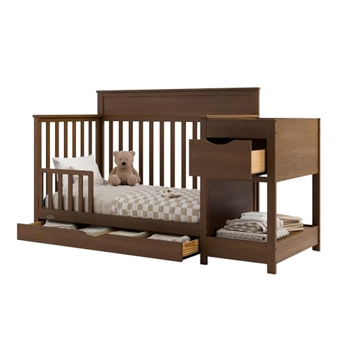 Image of Storkcraft & Graco Toddler Safety Guardrail with Slats (Hazelnut) - GREENGUARD Gold Certified, Converts Compatible Storkcraft & Graco Crib to Toddler Bed, Each Guardrail Sold Individually