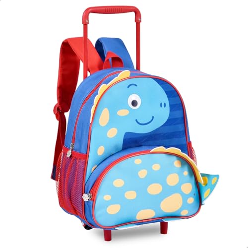 Mochila de Rodinha Infantil Dinossauro para Meninos Clio Pets 13 Polegadas (Azul)