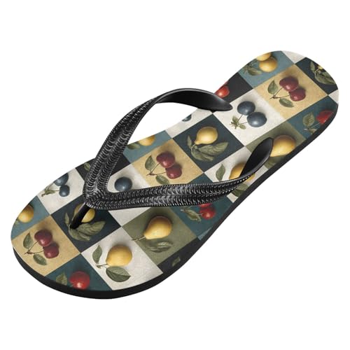Flip Flop Sandals Fruits Plaid Print for Women Men Beach Outdoor XS2