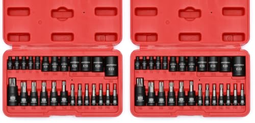 Image of MIXPOWER 25 Piece Torx Bit and Socket Set, 13 Star Bits (T8- T60) & 12 E-Torx Sockets (E4-E22), Professional Grade Auto & Motorcycle Mechanic Set (Pack of 2)