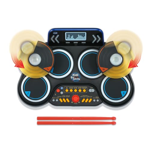 VTech - Kidi DJ Drums, Batterie Électronique Enfant avec Pads Lumineux, Cymbales, Baguettes, Bluetooth, Prise Jack pour Casque, Apprentissages et Jeux, Cadeau Enfant Dès 6 Ans - Contenu en Français