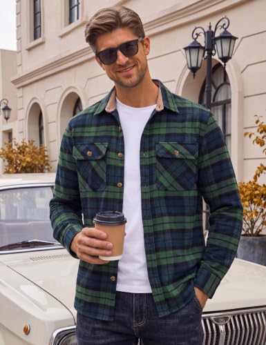 Image of Cotrasen Mens Flannel Shirts Cotton Plaid Button Down Shirt