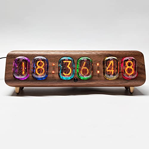 Vituord Nixie-Röhrenuhr, 6-Bit IN-12 Nixie-Leuchtröhrenuhr, Elektronische Digitaluhr, Mit Fernbedienung, RGB-Farbwechsel, Holzsockel, Dekorativ Für Den Schreibtisch, Keine Montage Erforderlich