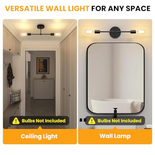 Image of ELEPHANTBOAT 1PCS Wall Lamp Fixtures, Minimalist Industrial Metal Wall Light for Home Decoration, 13.4'' Retro Dual Head Stick Light for Hallway, Living Room, Bedroom, Corridor(No Bulb Included)