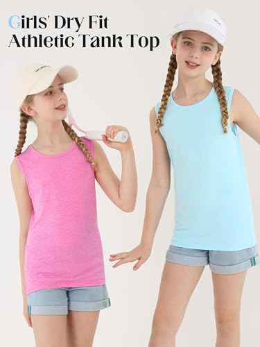 Image of Poroka 5 Packs Girls Active Dry Fit Athletic Tank Top Performance Tech Sleeveless Shirts for Running Exercise Yoga