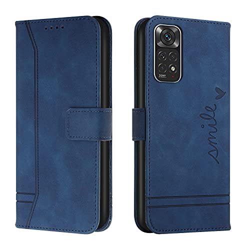 Trugox Handyhülle für Xiaomi Redmi Note 11 / Redmi Note 11S Hülle Klappbar Klapphülle mit Kartenfach Handytasche Handy Schutzhülle Tasche Leder Wallet Flip Case Slim Book Cover - Blau Cover