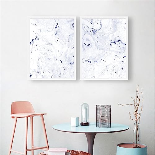 Art mural bleu marbre pour salon et chambre : lot de 2 toiles aquarelle
