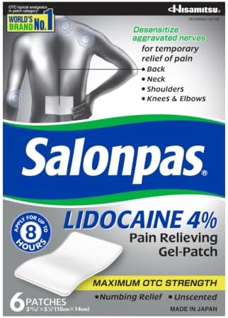 Salonpas Lidocaine 4% Pain Relieving Gel-Patch, 6 Count (Pack of 1)