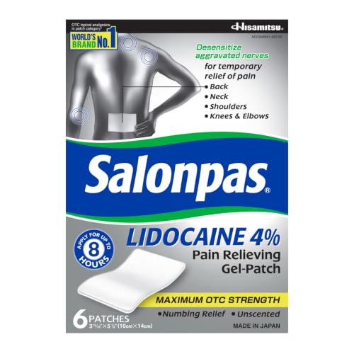 Salonpas Lidocaine 4% Pain Relieving Gel-Patch 6 Count for Back Neck Shoulder Knee & Elbow Pain