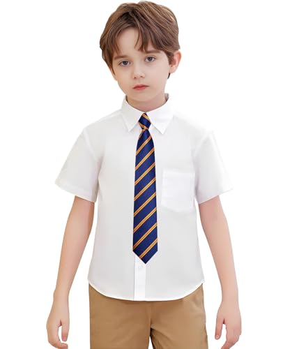Image of Hi-Tie Boys Tie Pre-Tied Pocket Square Set Adjustable Kids Neckties Age 7-11 Years School UniForm Graduation