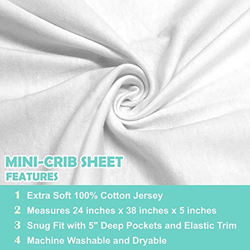 Image of American Baby Company 2 Pack 100% Natural Cotton Fitted Mini Crib Sheets 38 inch x 24 inch - Soft & Breathable Small Nesting Portable Sheets, Fits Pack N Play Mattresses, Snow White, for Boys & Girls