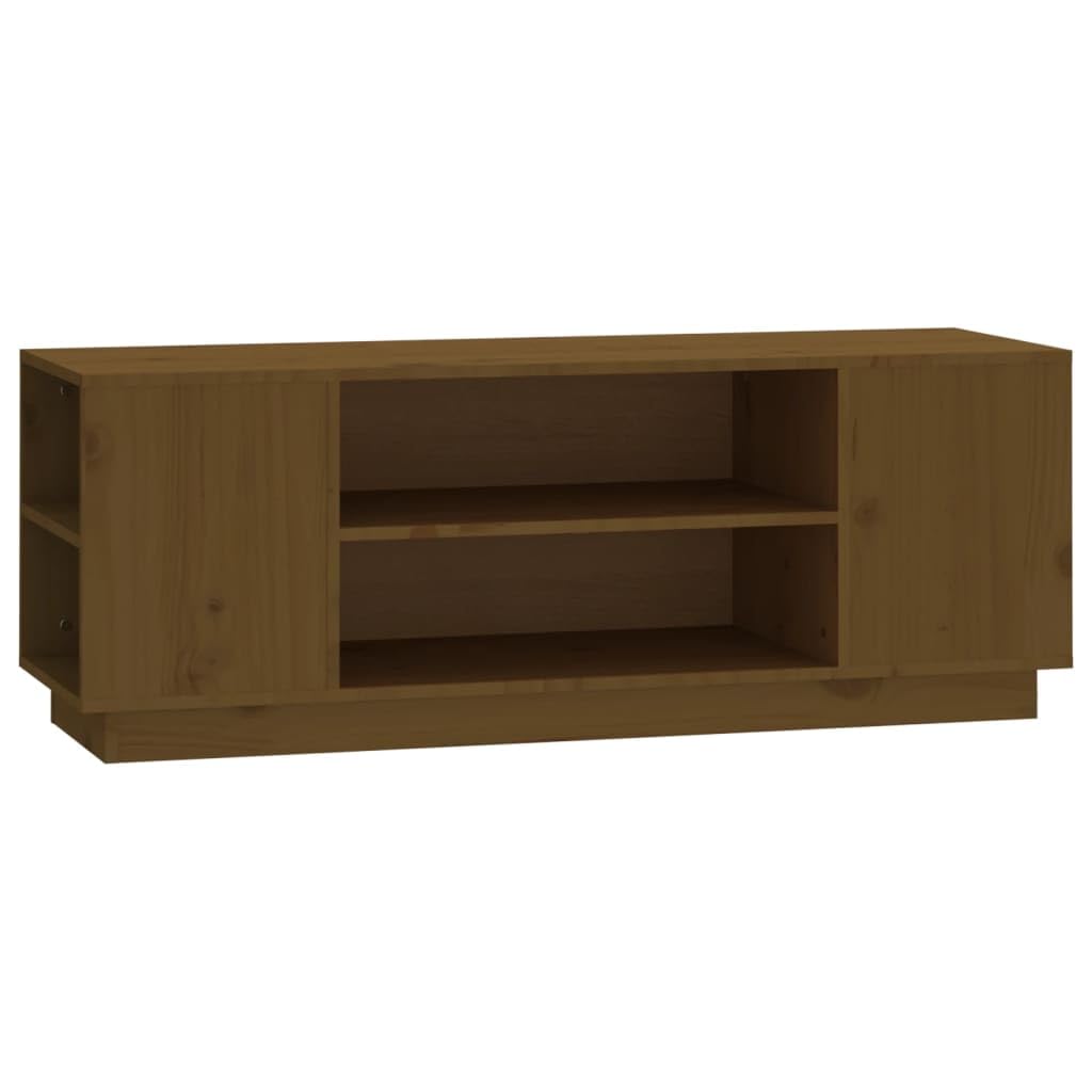 Szafka pod telewizor miodowo-brązowa, lite drewno sosnowe, 110 x 35 x 40,5 cm, z dużą ilością miejsca do przechowywania i stabilną górną płytą do telewizora i dekoracji