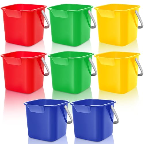 Image of Irenare 8 Pcs Sanitizing Bucket 3 Quart Cleaning Pail Small Detergent Square, Spout and Handle Plastic Utility Sanitizer Buckets for Restaurant Kitchen Home Offices (Multicolor)