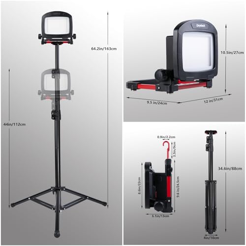 Image of 7000LM 45W LED Work Light, 18-21V Battery Powered Cordless Floodlight, IP65 Waterproof with Magnetic Base and Tripod, 4 Modes, Black