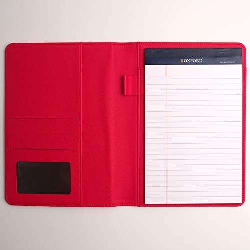 Ahzoa Colorful 4 Pockets A5 Size Memo Padfolio S1, Including 5 X 8 Inch Legal Writing Pad, Synthetic Leather Handmade About 6.3 X 8.7 Inch Folder Clipboard Holder (Red) #TOP1