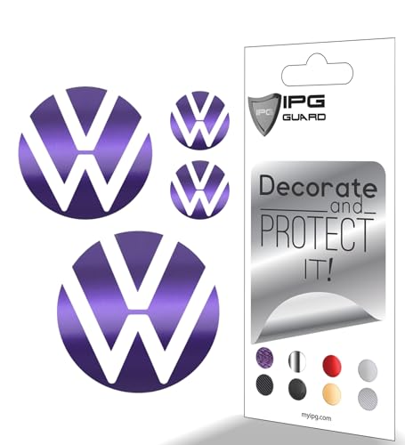 IPG Decal Made for VW 2021 Passat Polo Tiguan Golf Rear/Front Emblem Logo Decals Stickers Set (4 Units) (Metallic Purple)