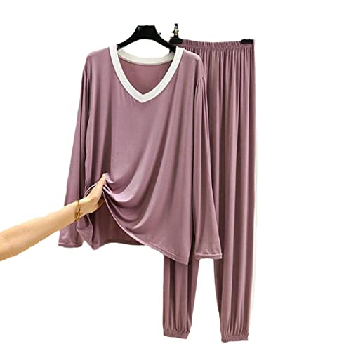Pyjama en coton tendance pour femme avec pantalon à pieds et col en V