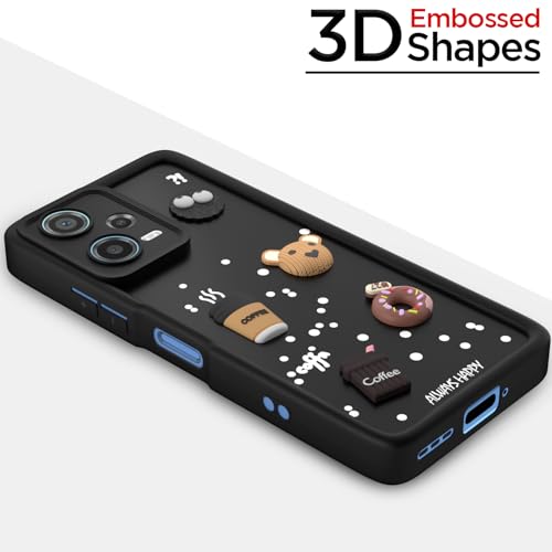 Image of Pikkme Back Cover for Redmi Note 12 | Cute Fun Cartoon 3D Bear Silicone Full Body Protection Bumper Case (Black)