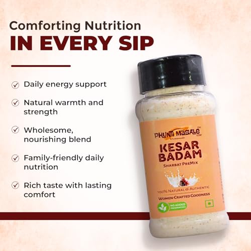 Image of Phunti Masale Kesar Badam Drink Mix | Badam Milk Powder with Almond & Saffron | Instant Milk Mix | 100g | Drink or Eat