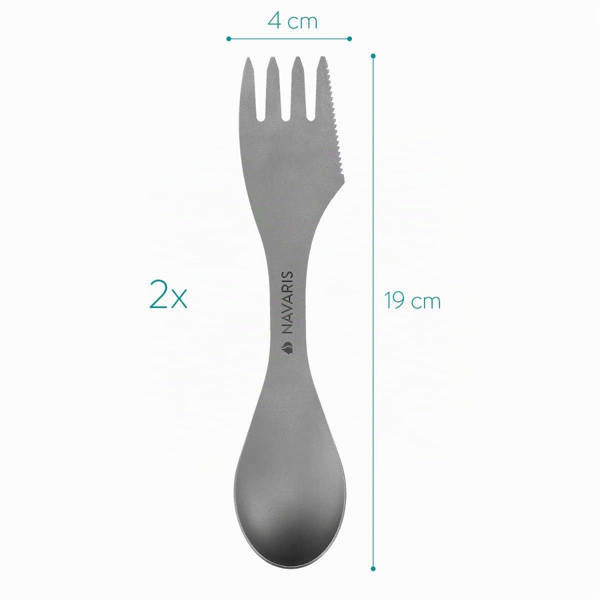 Navaris Set de 2 cubiertos de titanio 3en1 para camping - Tenedor cuchillo y cuchara para acampada picnic viaje excursión - Cubierto de metal