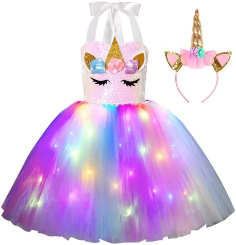 Gigoitly LED Light Up Rainbow Dress for Girls, Unicorn Costume fo...