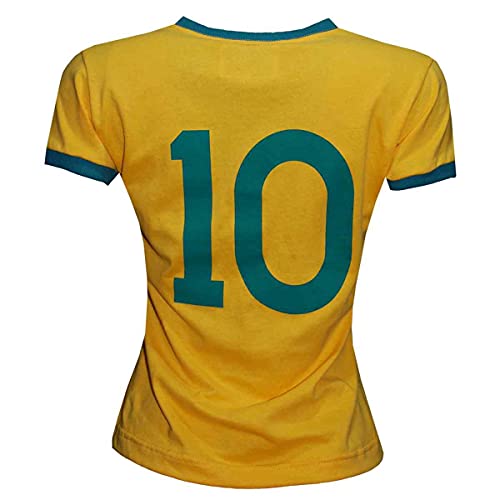 Camisa Brasil Faixa Liga Retrô Feminina Amarela P 5 Camisa Brasil Faixa Liga Retrô Feminina Amarela P - Imagem 5