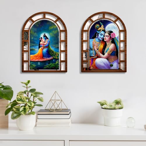 Image of Sehaz Artworks RadKris Mirror Jharokha Wall Decor for Living Room- 40x30 CM