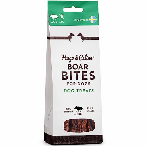 Hugo & Celine Boar Bites Dog Treats, 100% Pure Swedish Wild Boar, Unique Single Protein, Natural, Healthy, Grain Free