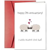 Funny 7 Years Anniversary Card, Wool Anniversary Card for Him Her, Seventh Anniversary Card for Husband Wife, Seven Years Anniversary Card