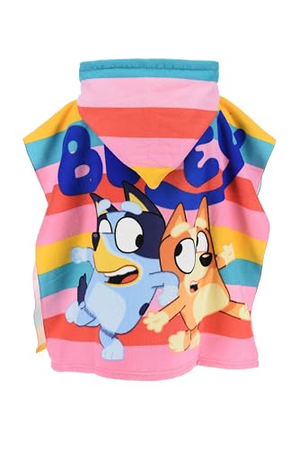 E plus M Bluey Bingo Badeponcho mit Kapuze für Mädchen,Schnelltrocknend, Bunt Gestreift, 2-5 Jahre, Strandtuch Kapuzentuch Poncho (rosa)