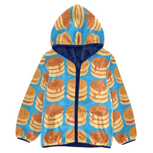 Pancake Stacks on Blue Background Toddler Fleece Jacket Girl Boys Hooded Fleece Jacket Coat Warm Outwear Zip-up 3-10T