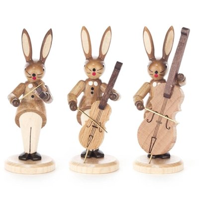 Hase Trio streicher con violino, Violoncello e Contrabbasso, Natura altezza = 8 cm NEU Monti Metalliferi Osterhase osterdeko