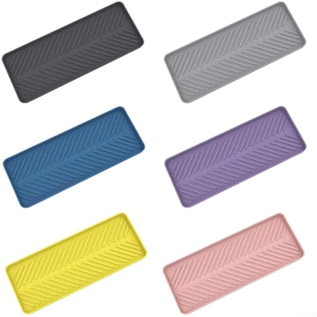 Silicone Sponge Holder Sink Organizer Tray 23x9cm for Kitchen and Bathroom, Food-Grade Flexible Counter Caddy with Raised Lines for Fast Drying, Dishwasher Safe Drip Catcher (Gray)