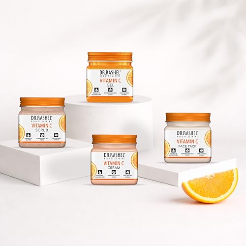 Dr. Rashel Vitamin C Facial Kit, 4-Piece Set with Scrub, Gel, Cream and Face Pack (45ml Each)