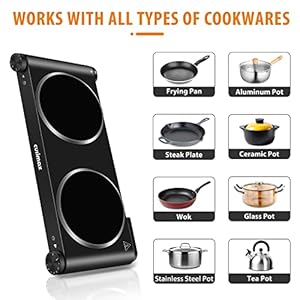 CUSIMAX Double Burner, 1800W Electric Burner Ceramic Hot Plate for Cooking, Dual Control Infrared Burner, Glass Plate Electric Cooktop, Stainless Steel-Upgraded Version CUSIMAX Double Burner 1800W Electric Burner Ceramic Hot Plate for Cooking Dual Control Infrared Burner Glass Plate Electric Cooktop Stainless Steel Upgraded Version