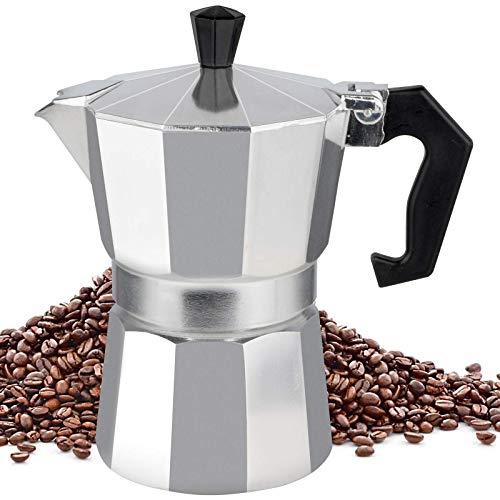 3-Cup Stovetop Espresso Maker, Italian Moka Pot Coffee Maker, Italian Cuban Expresso Stove Top Small Coffee Maker Machine Flavor Strong Cafetera Percolator Electricas Pots, Aluminum Silver 5.3Oz/150ML