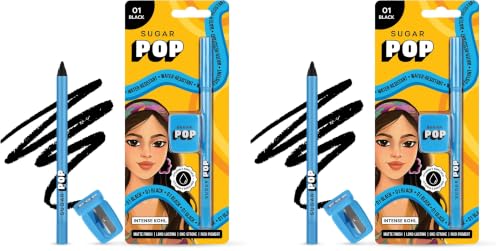 Image of SUGAR POP Pencil Matte Intense Kohl | Vitamin E | Smudge-Proof | Water-Resistant | 1.2 Gms - 01 Black Pack of 2