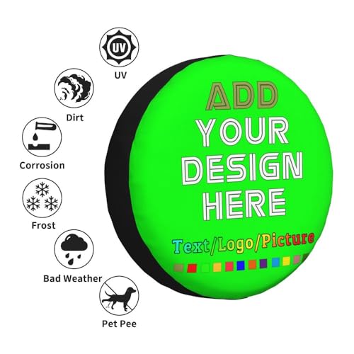 Image of Custom Spare Tire Cover with Picture, Customize Wheel Cover with Logo Personalized Waterproof Dust-Proof Polyester Tire Protectors for Trailer RV SUV All Vehicle, Lime