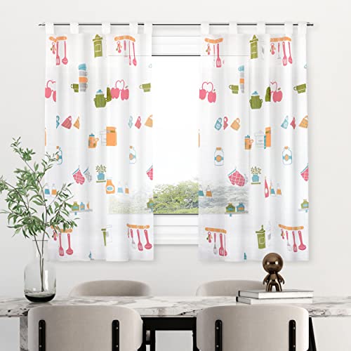 HOMEYA - Cortina Cocina Translúcida 140x180cm - Visillo Transparente Estampado para Ventana, Marco de Puerta - 1 Unidad